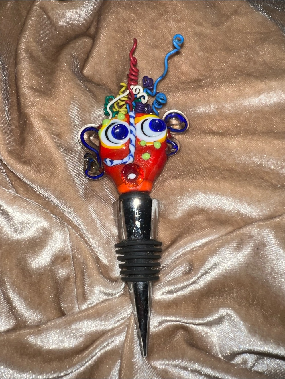 Art glass Multicolor Glass Bottle Stopper with Whimsical Design